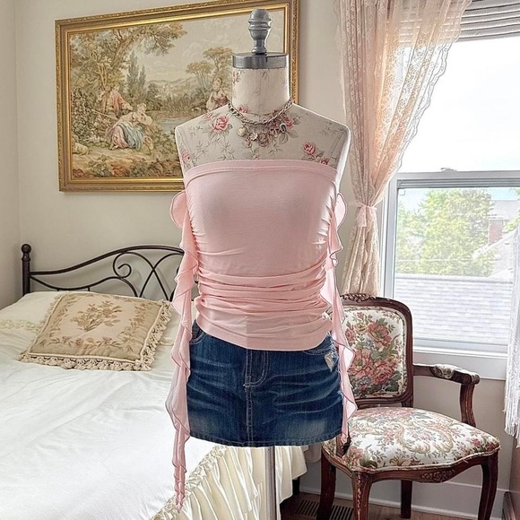 Tops - pink ruched fairy top  baby pink ruched tube top